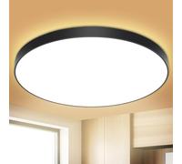 OUILA Plafonnier LED, Luminaire Plafonnier 24W 2000LM 3000K Plafonnier Salle de Bain IP44 Plafonnier Chambre Ø28 CM Applicable à Salle de Bain, Chambre, Cuisine, Salon, Balcon(Black)