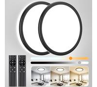 OUILA Plafonnier Led Telecommande, Dimmable Plafonnier Télécommande 24W Réglable Ø30cm 3000K-6500K Plafond Led Moderne Rond 2400LM Applicable Salle de Bain, Chambre, Cuisine, Salon(Noir, paquet de 2)