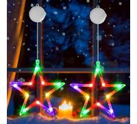 OUILA RGB Fenêtre Décorative de Noël avec Étoile, Lumières d'étoiles de Rideau Lumières de Noël à Piles et Minuterie Lumières de Fenêtre de Noël avec Rideau Lumineux à Ventouse Décoration Noel (RGB)