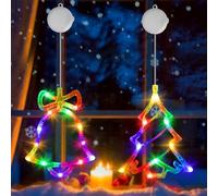 OUILA RGB Lumiere Noel Fenetre, Rideau Lumineux Noël avec Arbre de Noël et Cloches de Noël Rideaux Lumineux à Piles Guirlande Lumineuse Noel Intérieur avec Ventouse sur Minuterie Décorations de Noël
