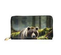 OUInbvv Brown Bear Pounce Portefeuille portable avec fermeture éclair en métal et porte-chèques Design doux et léger