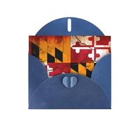 OUInbvv Cartes de vœux vintage en bois avec drapeau du Maryland nacré avec enveloppes bleues personnalisées en forme de cœur