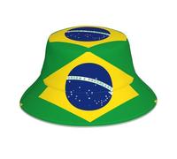 OUInbvv Chapeau Seau Double Face Drapeau Brésilien Respirant Léger Tridimensionnel pour Plage Camping Randonnée Pêche Noir