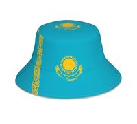 OUInbvv Drapeau du Kazakhstan Chapeau Seau Double Face Respirant Léger Tridimensionnel pour Plage Camping Randonnée Pêche Noir