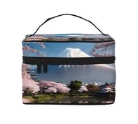 OUInbvv Mt. Fuji in early spring Travel Cosmetic Bag with Multi-Pocket Organizer, Large Capacity Polyester Twill Case for Gym, Camping, and Business Trips