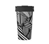 OUInbvv Tasse à café isotherme portable avec lignes géométriques noires et blanches avec poignée dissimulée, base antidérapante, design anti-fuite, convient pour la voiture, le bureau et la maison