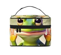OUInbvv The Funny Frog doing Yoga Travel Cosmetic Bag with Multi-Pocket Organizer, Large Capacity Polyester Twill Case for Gym, Camping, and Business Travel