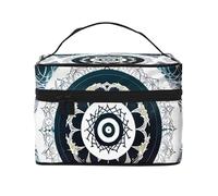 OUInbvv Trousse à cosmétiques de voyage ronde noire et blanche avec organiseur multi-poches, grande capacité en polyester sergé pour salle de sport, camping et voyages d'affaires