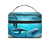 OUInbvv Whales under the sea Trousse de maquillage de voyage avec organiseur multi-poches, grande capacité en polyester sergé pour salle de sport, camping et voyages d'affaires