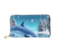 OUInbvv Winter The Dolphin Portefeuille à main avec fermeture éclair en métal et porte-chèques Design doux et léger