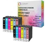 Ouismart® 12 Cartouches D'Encre Compatibles T0807 Pour Epson T0801 T0802 T0803 T0804 Stylus Photo R265 R360 R285 Rx585 Colibri Multicolore G