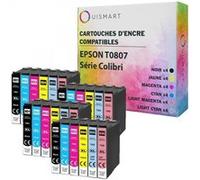 Ouismart® 24 Cartouches D'Encre Compatibles T0807 Pour Epson T0801 T0802 T0803 T0804 Stylus Photo R265 R360 R285 Rx585 Colibri Multi-couleurs G
