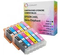 Ouismart® 24XL Elephant 12 Cartouches d'encre compatibles EPSON XP-55 XP-750 XP-760 XP-850 XP-860 XP-950 XP-960 XP-9XP-9 Multicolore G