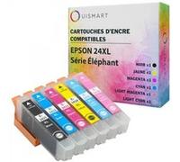 Ouismart® 24XL Elephant 6 Cartouches d'encre compatibles EPSON XP-55 XP-750 XP-760 XP-850 XP-860 XP-950 XP-960 XP-9XP-9 Multicolore G