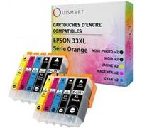 Ouismart® 33XL 10 Cartouches Compatibles EPSON 33 XL (T3351 T3361 T3362 T3363 T3364) pour imprimante Epson Expression Série Orange Multicolore G