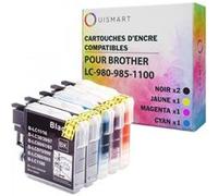 Ouismart® 5 Cartouches D'Encre Compatibles Brother Lc-1100 Lc-980 Pour Dcp-145C Dcp-195C Dcp-375Cw Dcp-J715W Mfc-490Cw Mfc-5890 Multicolore G