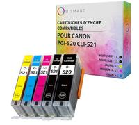OuiSmart® Cartouches d'encre Compatible pour Canon (PGI-520 CLI-521, Lot de 5)