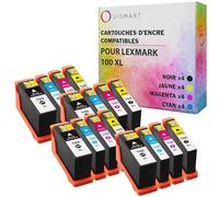 OuiSmart® Cartouches d'encre Compatible pour Lexmark (100 XL, Lot de 16)