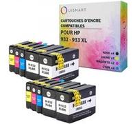 Ouismart® Lot de 10 Cartouches d'encre HP 932 933 HP 932XL 933XL compatible pour HP Officejet 7610 6700 6100 7612 6600 7110 7510 Multicolore G