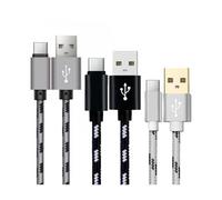 OuiSmart® Pack de 3 Câbles chargeurs 1 mètre en nylon tressé USB TYPE C pour Samsung Galaxy Xiaomi NOIR BLANC GRIS