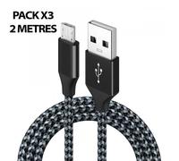 OuiSmart® Pack de 3 Câbles Micro USB 2 Mètres Noir Nylon Tressé Chargeur Data USB Compatible Samsung Galaxy S7 Edge S6 HUAWEI