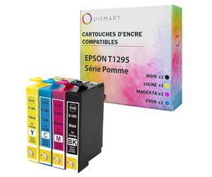 OuiSmart® T1295 4 Cartouches compatibles Epson T1295 129XL T129 T1291 T1292 T1293 T1294 (Série Pomme) pour Imprimante Stylus