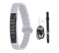 Ouitble Bracelet Intelligent Tracker d'activité Compteur de Pas avec Prise de Photo à Distance Fixation magnétique pour entraînements et Vie Quotidienne Silicone Métal Noir (Argent)
