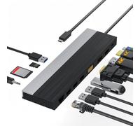 Ouitble Docking Station d'accueil USB C 3 Affichage 12 en 1 Hub USB C avec HDMI/DisplayPort 4K@30Hz, VGA, Gigabit Ethernet, PD 100W, Audio, SD/TF, 4 USB, USB 3.2, pour Wins 7/8/10/macOS