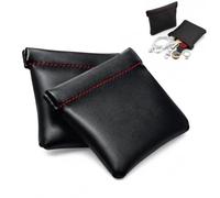 Ouitble Pochette en Cuir PU Noir pour écouteurs, 2 Pièces, Fermeture élastique Automatique, Sac de Rangement Portable pour écouteurs e Monnaie, clé USB, Bijoux