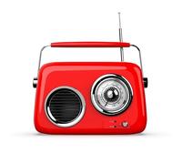 Ouitble Radio Rétro FM/USB/AUX avec Radio Portable Stéréo HiFi Bluetooth 5.0 avec Haut-Parleur de Batterie 1500 MAh, Nostalgique pour Cuisine, Bureau, Maison (Rouge)