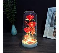 OUJIAHUI Feuille d'or rose, fleur de fée, petite lampe de nuit, bouquet créatif, lampe d'ambiance de bureau, Saint Valentin de sept nuits (Rouge clignotant)