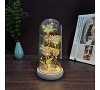 OUJIAHUI Feuille d'or rose, fleur de fée, petite lampe de nuit, bouquet créatif, lampe d'ambiance de bureau, Saint Valentin de sept nuits (Couleur or)