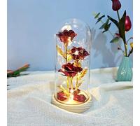 OUJIAHUI Feuille d'or rose, fleur de fée, petite lampe de nuit, bouquet créatif, lampe d'ambiance de bureau, Saint Valentin de sept nuits (Rouge doré)