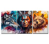 Oujkeef Lot de 3 Tableaux sur Toile Giclée, indien Décoration Murale Moderne avec Cadre en Bois pour Salon Chambre Bureau Couloir, Cadeau Crémaillère, Prêt à Accrocher Animal 40x60cm,-f1001b