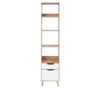 OUKANING Bibliothèque avec tiroir et meuble inférieur, 4 compartiments ouverts, étagère de salon moderne, hauteur 180 cm, capacité de charge 40 kg, bureau stable et étagère de rangement avec placage