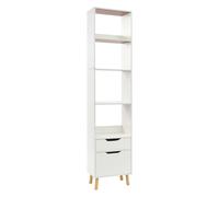 OUKANING Bibliothèque avec tiroir et meuble inférieur, 4 compartiments ouverts, étagère de salon moderne, hauteur 180 cm, capacité de charge 40 kg, bureau stable et étagère de rangement avec placage
