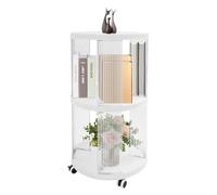 OUKANING Bibliothèque pivotante à 2 étages, pivotante à 360° avec roulettes, transparent/blanche, moderne, avec freins, design ABS / PET stable, peu encombrante pour livres, décoration, salon, bureau