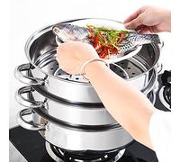 OUKANING Cuiseur à Vapeur de Pot de Vapeur de Vapeur de 3 Niveaux d'acier Inoxydable de avec Le Couvercle en Verre cuiseur Vapeur