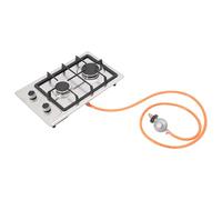 OUKANING Cuisinière à gaz portable, à 2 brûleurs, en acier inoxydable, avec valve de réduction de pression et bouton de sécurité, LPG/NG, pour camping-car, cuisine extérieure, avec support de