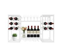 OUKANING Étagère murale de 97 cm pour 12 bouteilles de vin, étagère à vin murale lourde avec étagère en verre, montage mural peu encombrant, rangement à vin pour salon, cuisine, cave à vin, fer (blanc