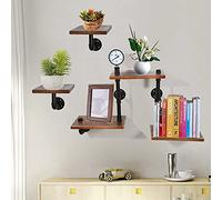 OUKANING Étagère murale de style industriel en bois et support en métal, capacité de charge individuelle : 50 kg, étagère flottante, étagère tubulaire, décoration d'intérieur (5 panneaux)