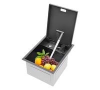 OUKANING Évier caché, avec robinet rabattable et couvercle, en acier inoxydable 304, PVD, gris foncé, 45 x 35 x 21 cm, pour cuisine et petits espaces, protection contre les éclaboussures, isolation