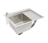 OUKANING Évier de cuisine en acier inoxydable - 21,84 cm de profondeur - Avec plan de travail, tamis d'évier et tapis d'isolation acoustique - Protection anti-éclaboussures - Anti-odeurs - 62,99 x