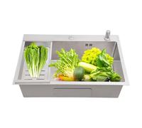 OUKANING Évier de cuisine en acier inoxydable - 68 x 45 cm - Avec panier d'égouttement et distributeur de savon - Évier encastrable - Évier de cuisine avec bonde - Isolation phonique - Protection