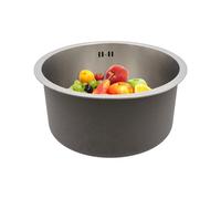 OUKANING Évier de cuisine rond encastrable 41 cm, acier inoxydable 304 1,2 mm, isolation acoustique et protection anti-condensation, siphon XXL de 10 cm, couvercle de protection d'évier, évier sous