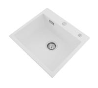 OUKANING Grand évier de cuisine en pierre de quartz 50 x 45 cm encastrable avec écoulement à 360° - Évier pour pose/encastré/encastré - Charge maximale : 100 kg - Protection anti-débordement (blanc)