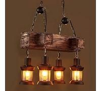 OUKANING Lampe à suspension rétro industrielle Loft Bar industriel en bois et métal lampe suspendue réglable en hauteur E27