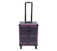 OUKANING Mallette de maquillage professionnelle avec roulettes, grande capacité avec 7 compartiments et miroir, capacité de charge de 50 kg, étanche, pour maquilleurs/coiffeurs, lilas, 37*24.3*101cm
