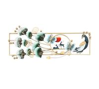 OUKANING Paon 3D - Décoration murale en métal - 110 x 52 cm - Élégantes sculptures murales en métal avec motif de feuilles de ginkgo - Moderne et luxueux - Pour salon, bureau, hôtel - Cadeau