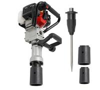 OUKANING Règle de piquet de clôture à essence avec manchons et burins de 55 mm de diamètre et 70 mm - Enfonceur avec moteur 32,7 cc, encadrement de poteau 1000 W, 2230 BPM, force de frappe 25-50 J